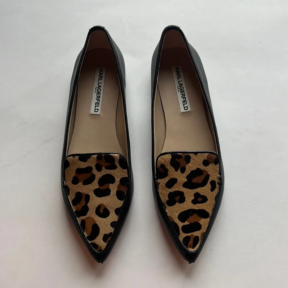 Karl Lagerfeld Leopard Pointed Toe Loafers 8.5 - Picture 8 of 8